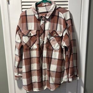 Maurices Shacket Brown, Black, and Cream Plaid